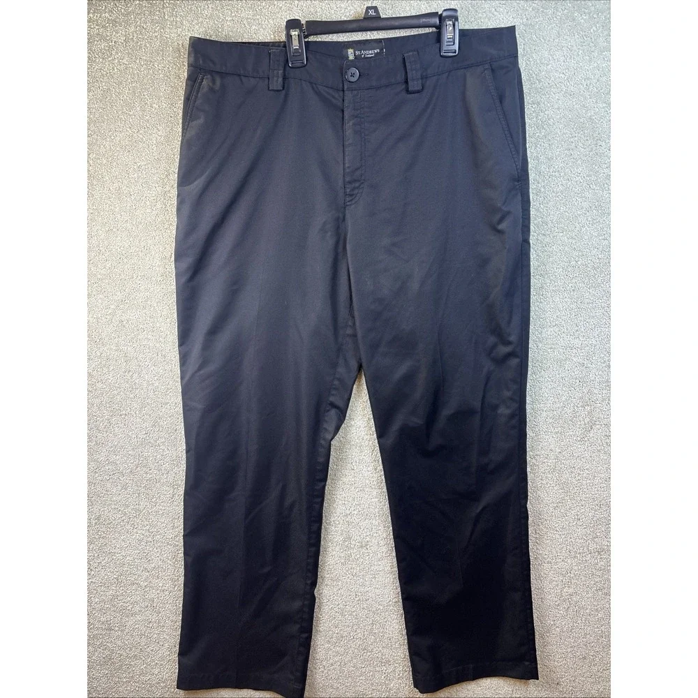 St Andrews of Scotland Golf Pants Mens 38x32 Black Performance Flat‎ Front